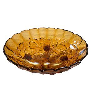 Vintage Indiana Glass Fruit Bowl Grape Harvest Pattern Amber Depression Glass
